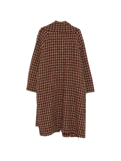R13 Check-pattern Double-breasted Coat In Brown