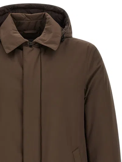 Herno Concealed-closure Medium Down Jacket In Brown