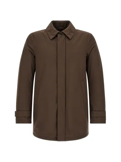 Herno Concealed-closure Medium Down Jacket In Brown