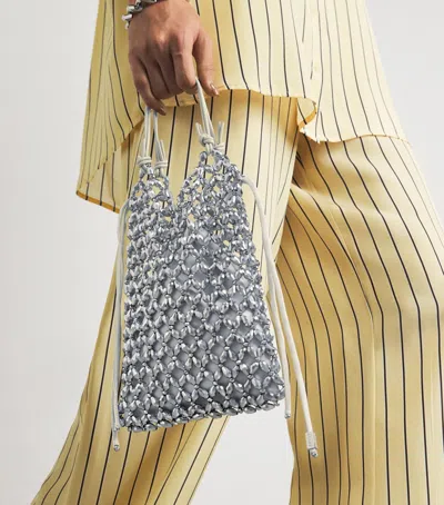 Staud Beach Bag Adjustable Straps Modern Texture In Silver