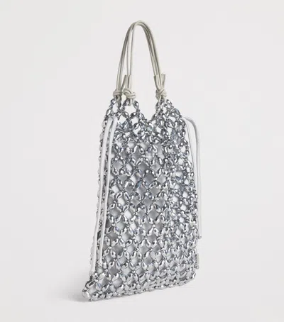 Staud Beach Bag Adjustable Straps Modern Texture In Silver