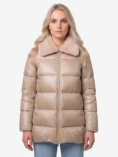 Herno Light Puffer With Collar Ecofur In Brown