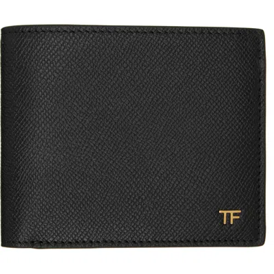 Tom Ford T-line Small Grain Calfskin Leather Bifold Wallet In Black