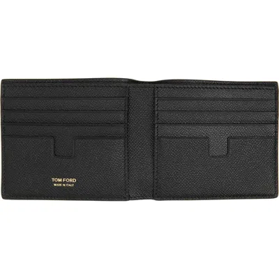Tom Ford T-line Small Grain Calfskin Leather Bifold Wallet In Black