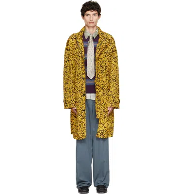 Dries Van Noten Yellow Oversized Printed Parka Coat In Multi