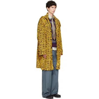 Dries Van Noten Yellow Oversized Printed Parka Coat In Multi