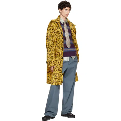Dries Van Noten Yellow Oversized Printed Parka Coat In Multi