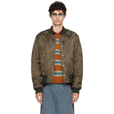Dries Van Noten Khaki Pattern Bomber Jacket In Brown