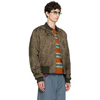 Dries Van Noten Khaki Pattern Bomber Jacket In Brown