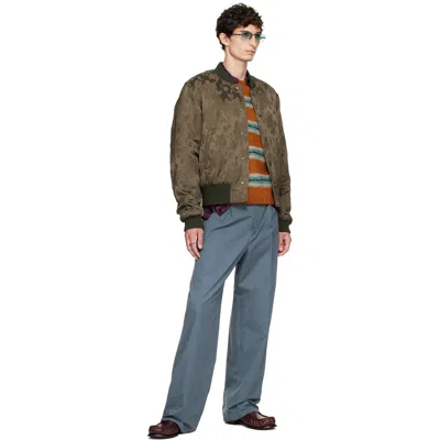 Dries Van Noten Khaki Pattern Bomber Jacket In Brown