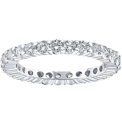 Pompeii3 1ct Prong Lab Grown Diamond Eternity Wedding Stackable Ring 14k White Gold Size Selectable In Metallic