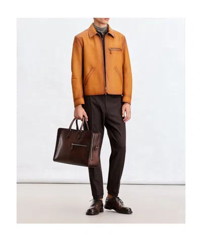 Berluti Distressed Leather Jacket In Brown