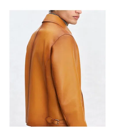Berluti Distressed Leather Jacket In Brown