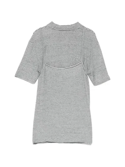 Pushbutton Layered Horizontal-stripe Polo In Gray