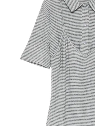 Pushbutton Layered Horizontal-stripe Polo In Gray
