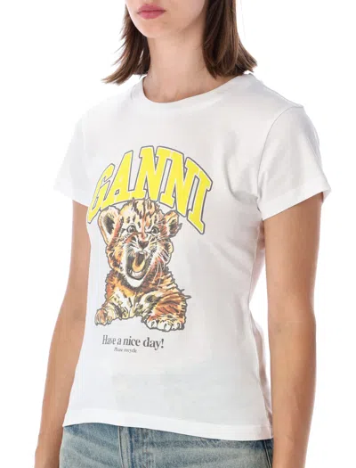Ganni Organic Cotton T-shirt With Front Print In White
