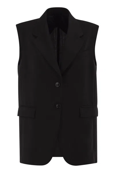 Max Mara Sleeveless Wool Jacket In Black