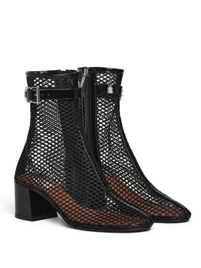 Alaïa Fishnet Patent Leather-trimmed Ankle Boots In Black