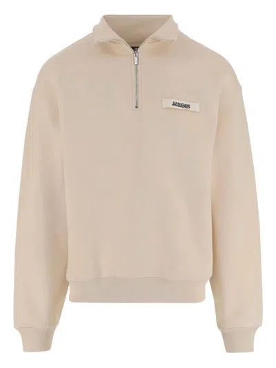 Jacquemus High-collar Cotton Pullover With Half-zip Closure In Neutral