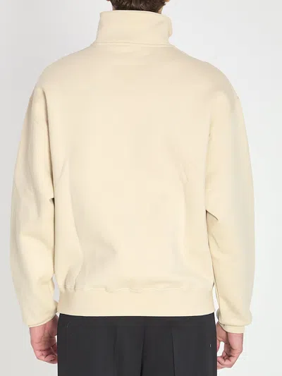Jacquemus High-collar Cotton Pullover With Half-zip Closure In Neutral