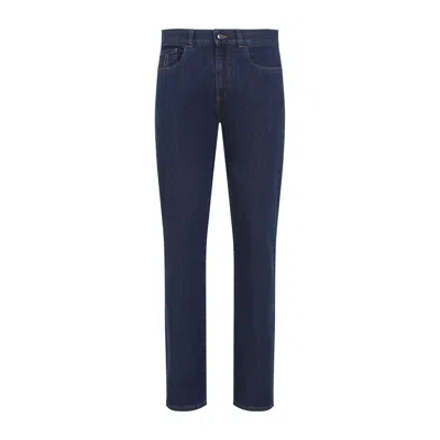 Canali Logo Patch Slim-leg Jeans In Multi
