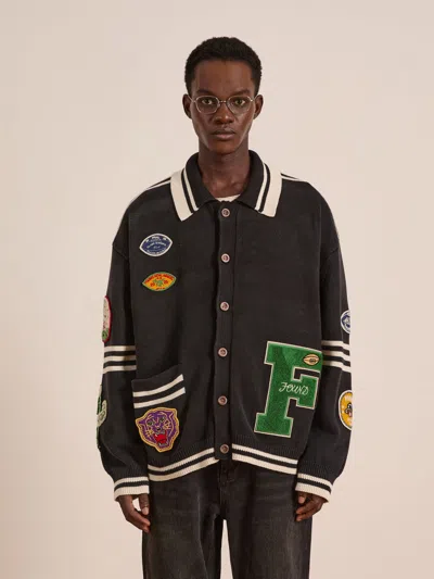 Found Varsity Patch Collared Cardigan In Blue