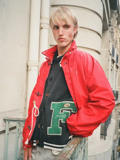 Found Varsity Patch Collared Cardigan In Blue