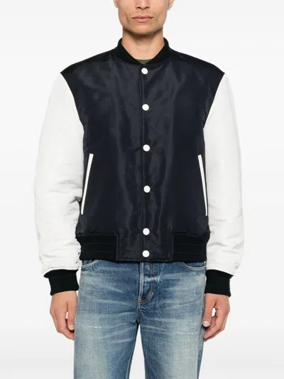 Givenchy -style Bomber Jacket With Elastic Knit Collar In Blue