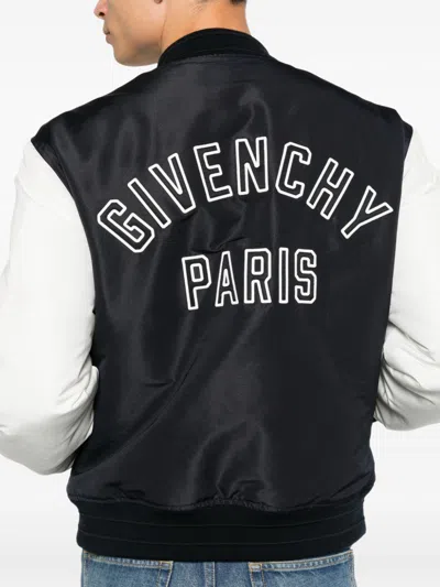 Givenchy -style Bomber Jacket With Elastic Knit Collar In Blue
