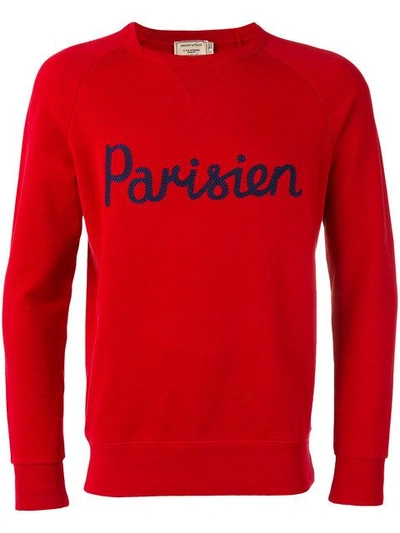 Maison Kitsuné Parisien-embroidered Stretch-cotton Sweatshirt In Red