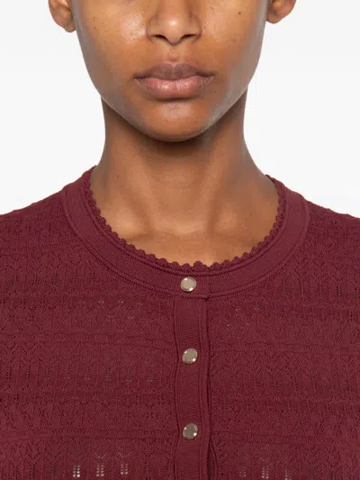 Sandro Buttoned Cardigan In Burgundy
