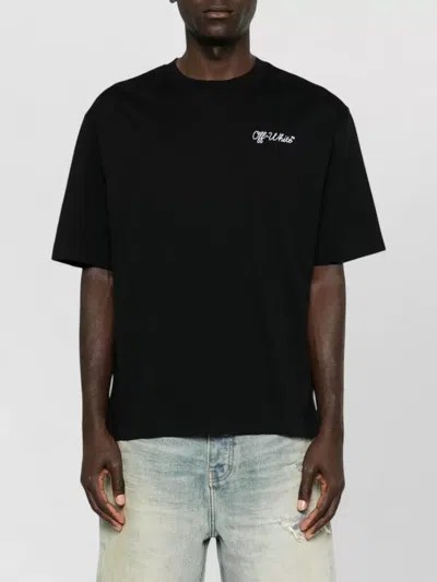Off-white Crew-neck Cotton T-shirt With Contrasting Logo In Black
