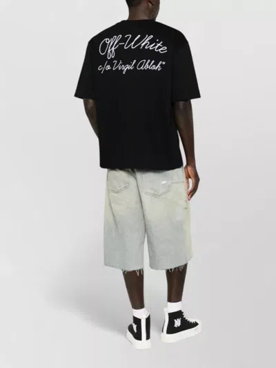 Off-white Crew-neck Cotton T-shirt With Contrasting Logo In Black