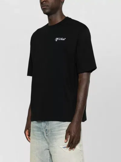 Off-white Crew-neck Cotton T-shirt With Contrasting Logo In Black