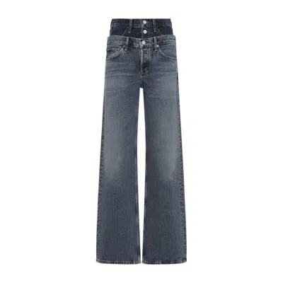 Agolde Elson Layered Straight-leg Jeans In Gray