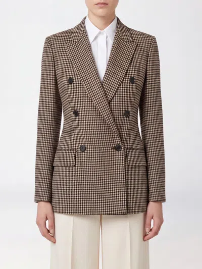 Max Mara Houndstooth T-shirt Jacket Double-breasted Lined Wool-blend In Black