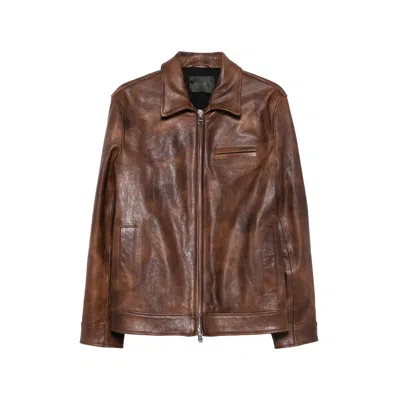 Dondup Lapel-collar Zip-up Leather Jacket In Multi
