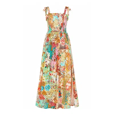 Yumi Patchwork Split Hem Maxi Dress In Brown