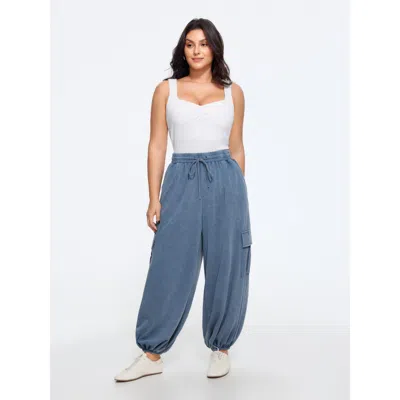 Bloomchic Washed Cargo Pocket Drawstring Jogger Pants In Blue