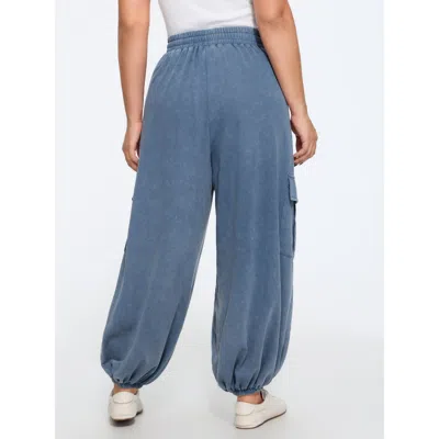 Bloomchic Washed Cargo Pocket Drawstring Jogger Pants In Blue