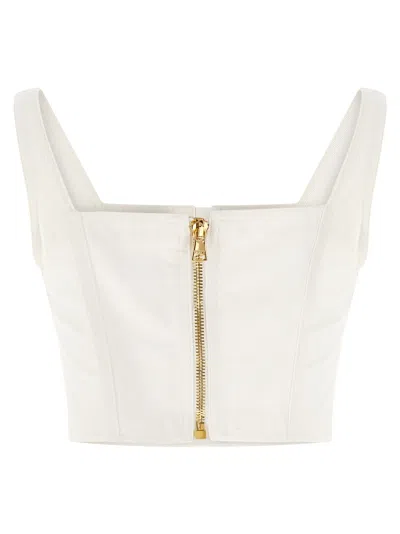 Balmain Button Square-neck Top In White