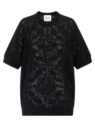 Nude Cotton Sweater Crew Neck Lace Pattern In Black