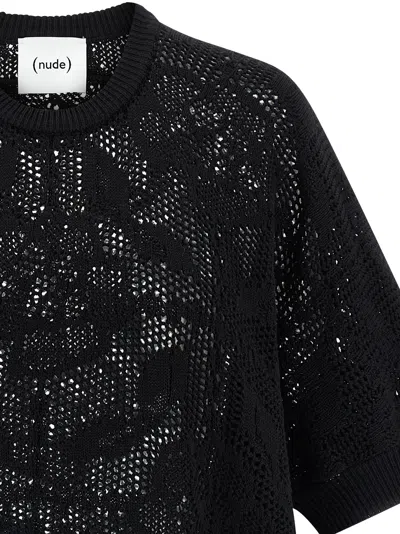 Nude Cotton Sweater Crew Neck Lace Pattern In Black