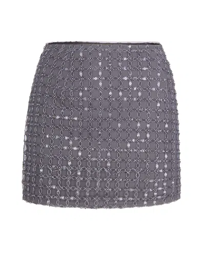 Rotate Birger Christensen Beaded Mini Skirt With Strass And Side Zip Closure In Gray