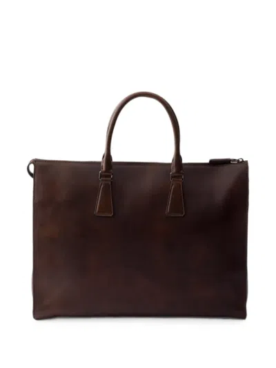 Prada Leather Tote Bag In Brown