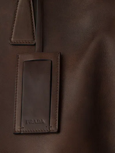 Prada Leather Tote Bag In Brown
