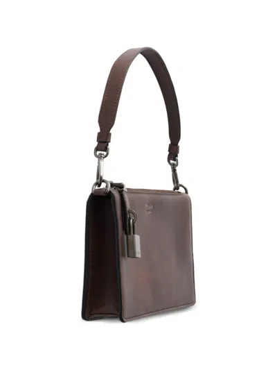 Prada Mini Rectangular Leather Pouch Handbag With Detachable Shoulder Strap In Brown