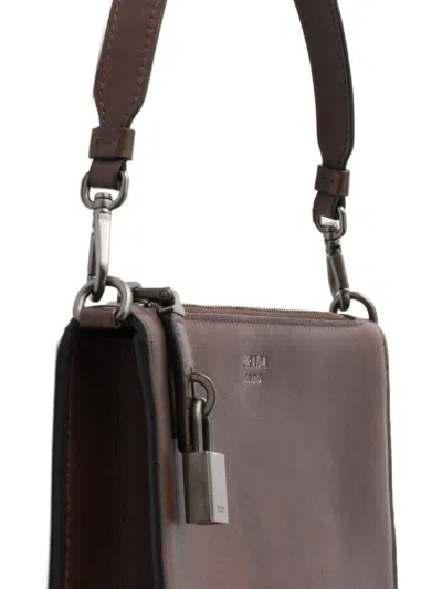 Prada Mini Rectangular Leather Pouch Handbag With Detachable Shoulder Strap In Brown