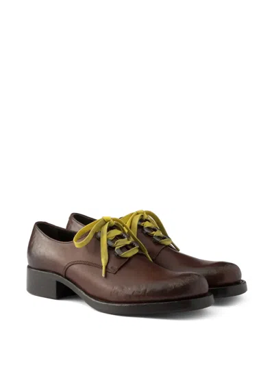 Prada Antiqued-leather Lace-up Shoes In Brown