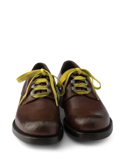 Prada Antiqued-leather Lace-up Shoes In Brown